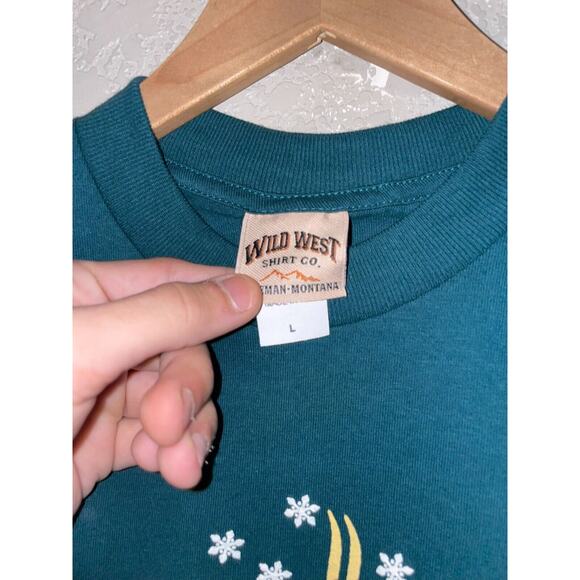 90s Youth Wild West Shirt Co Purgatory Bear Ski Skiing Green Shirt Children VTG - Picture 5 of 9
